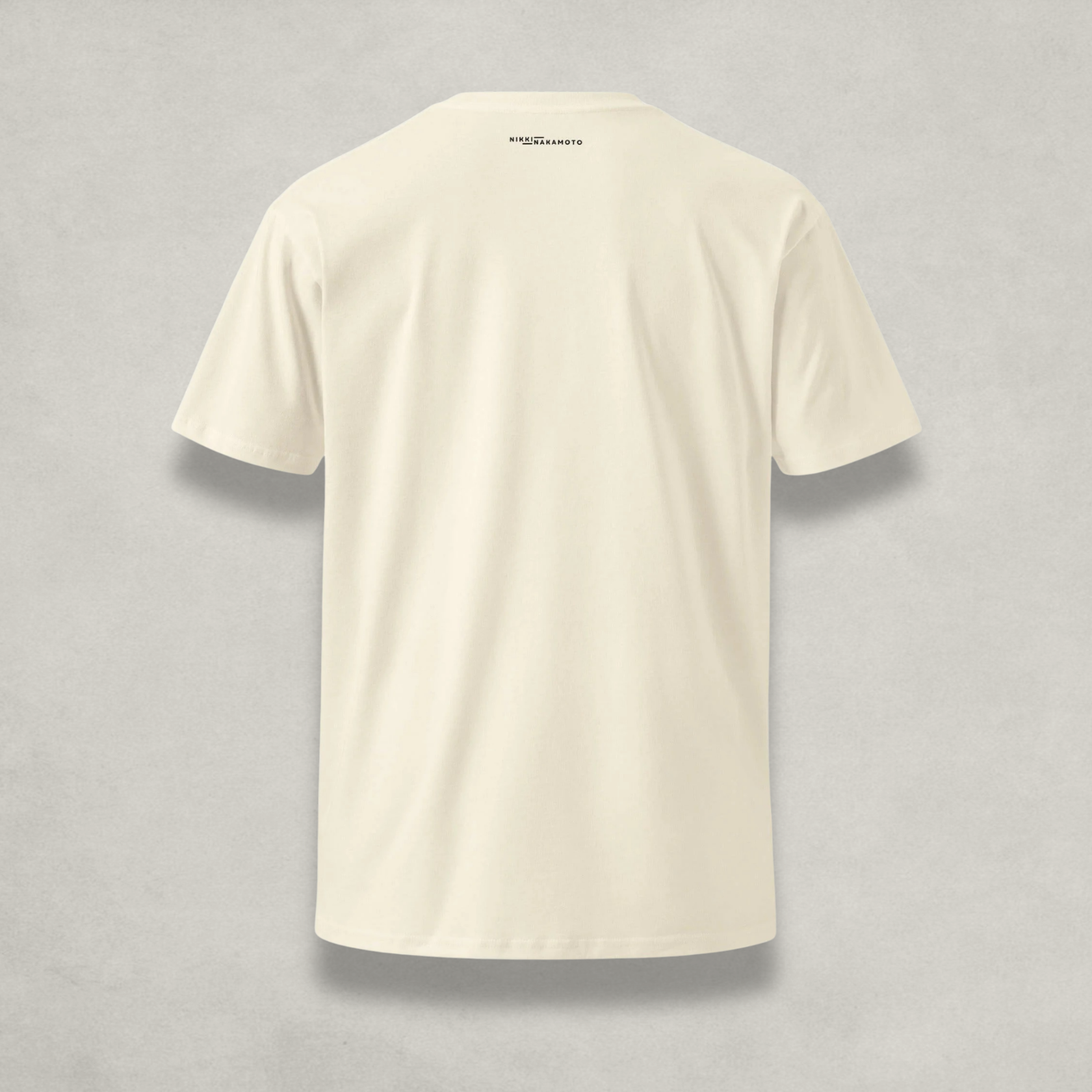 Front of the Womens Premium Bitcoin T-Shirt from The B Collection by Nikki Nakamoto back view in cream and black