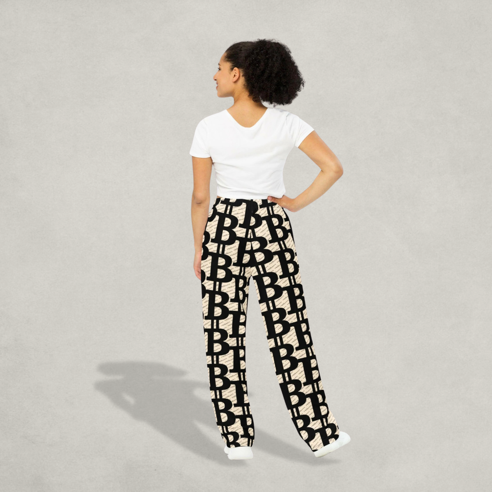 Woman wearing the Bitcoin Pants from The B Collection by Nikki Nakamoto 