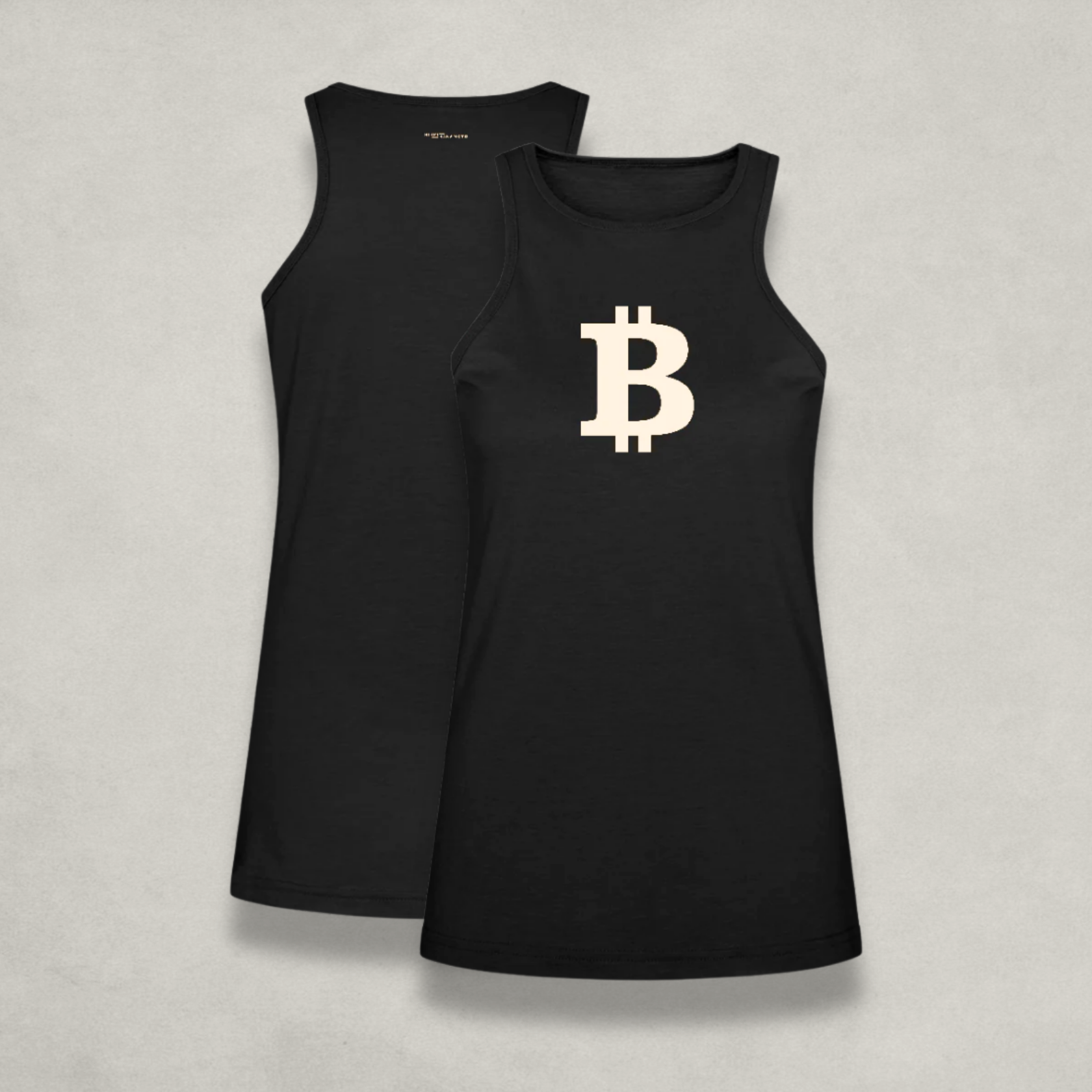 Womens Bitcoin B Black Racerback Tank Top by Nikki Nakamoto Front and Back view