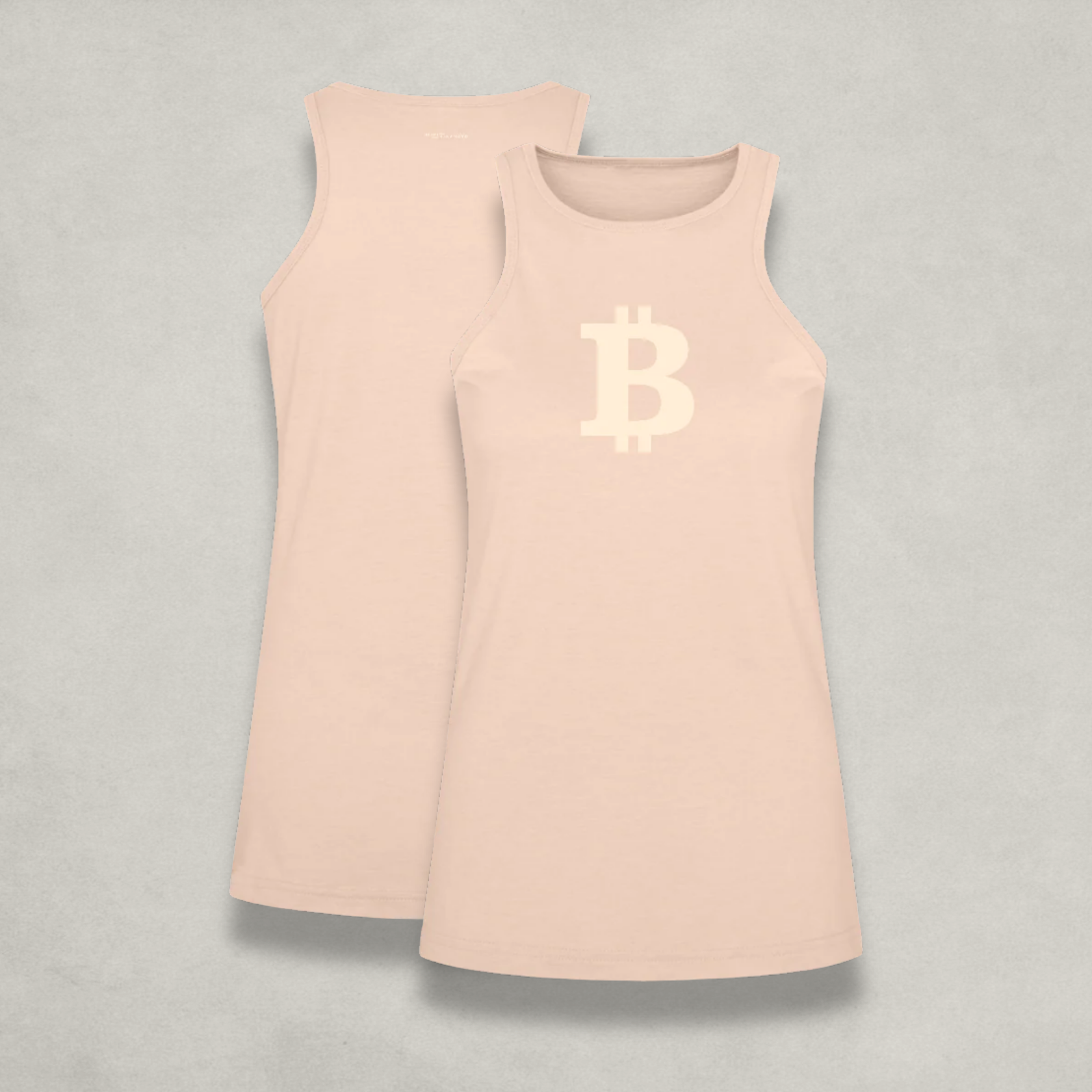 Womens Bitcoin B natural Racerback Tank Top by Nikki Nakamoto Front and Back view