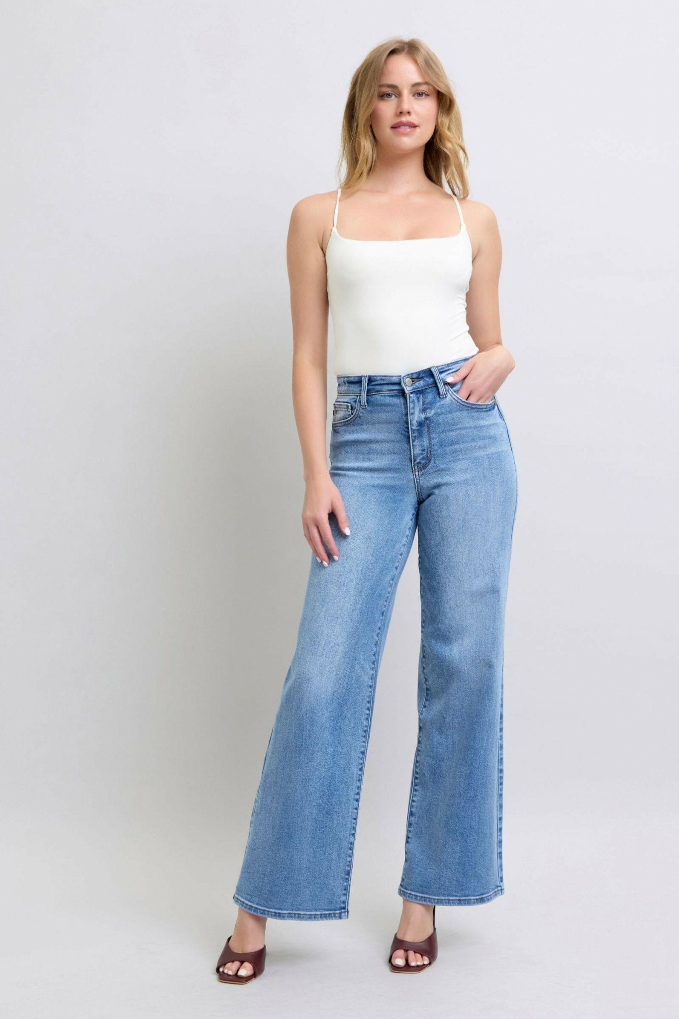 Boutique / Judy Blue Full Size Wide Leg Jeans with Pockets - Judy Blue - The Orange Habit