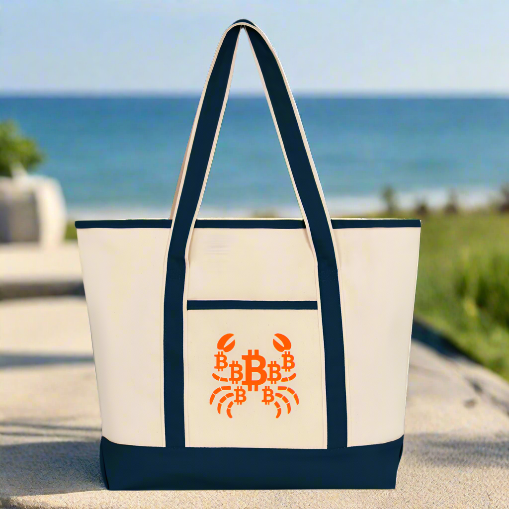 Crab B / Large Canvas Bitcoin Tote - Nikki Nakamoto Bags - The Orange Habit