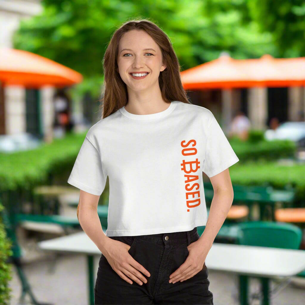 So Based / Champion Cropped Bitcoin T-shirt - Nikki Nakamoto - The Orange Habit