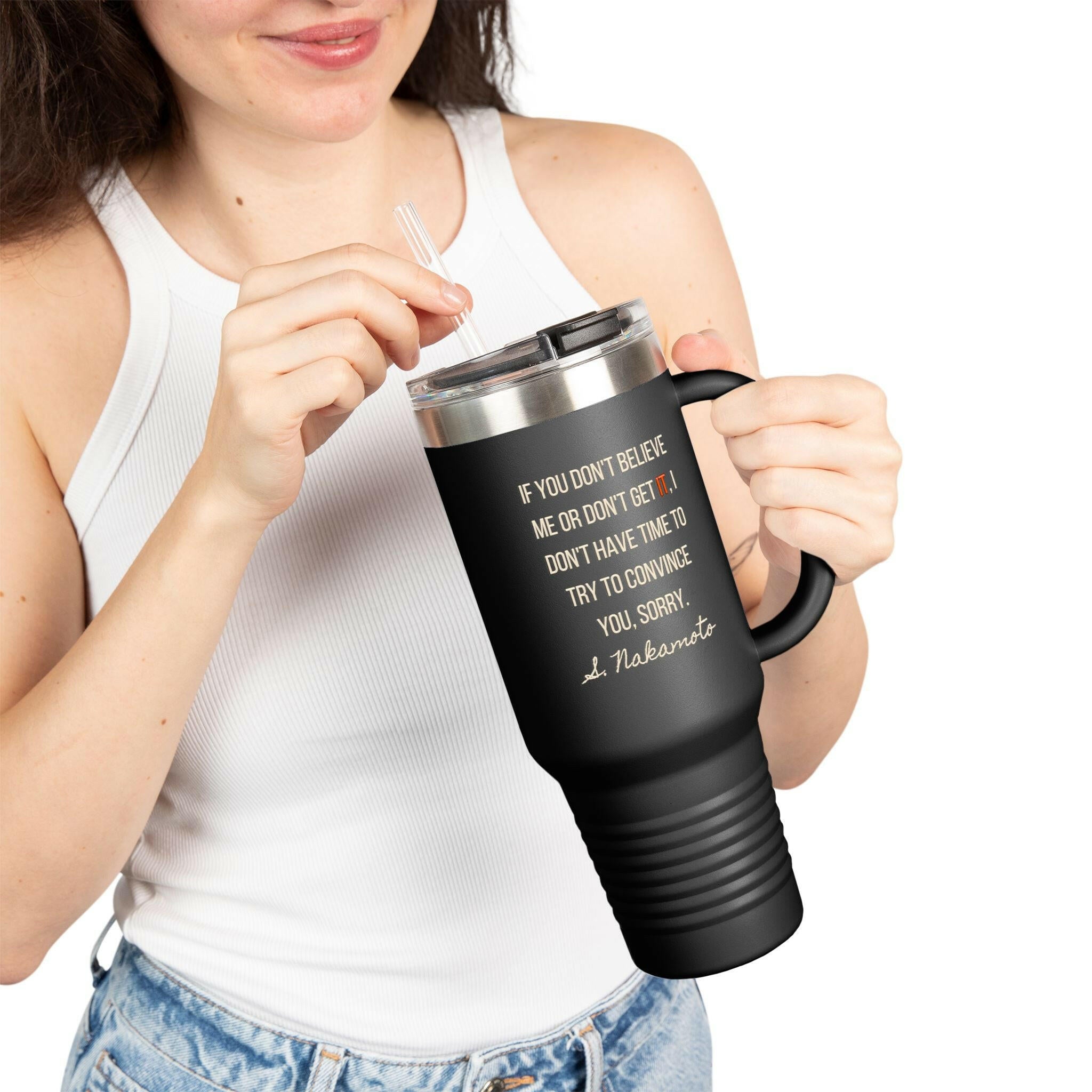 B Humble / Bitcoin Insulated Travel Mug  The Orange Habit | Bitcoin Clothing & Apparel.