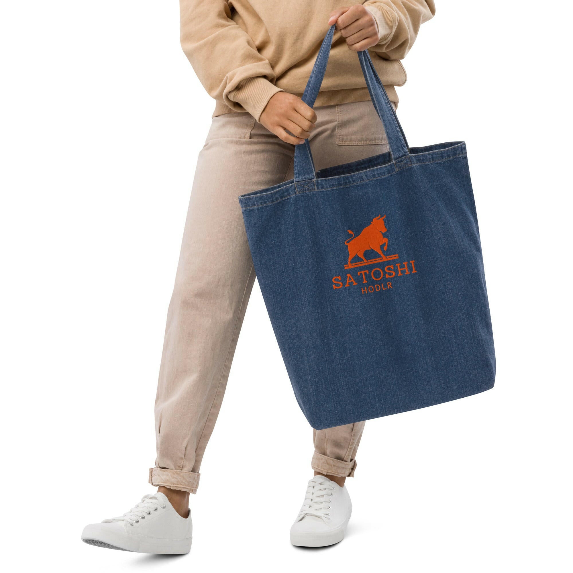 SATOSHI HODLR / Embroidered Organic Bitcoin Tote - Nikki Nakamoto Bags - The Orange Habit