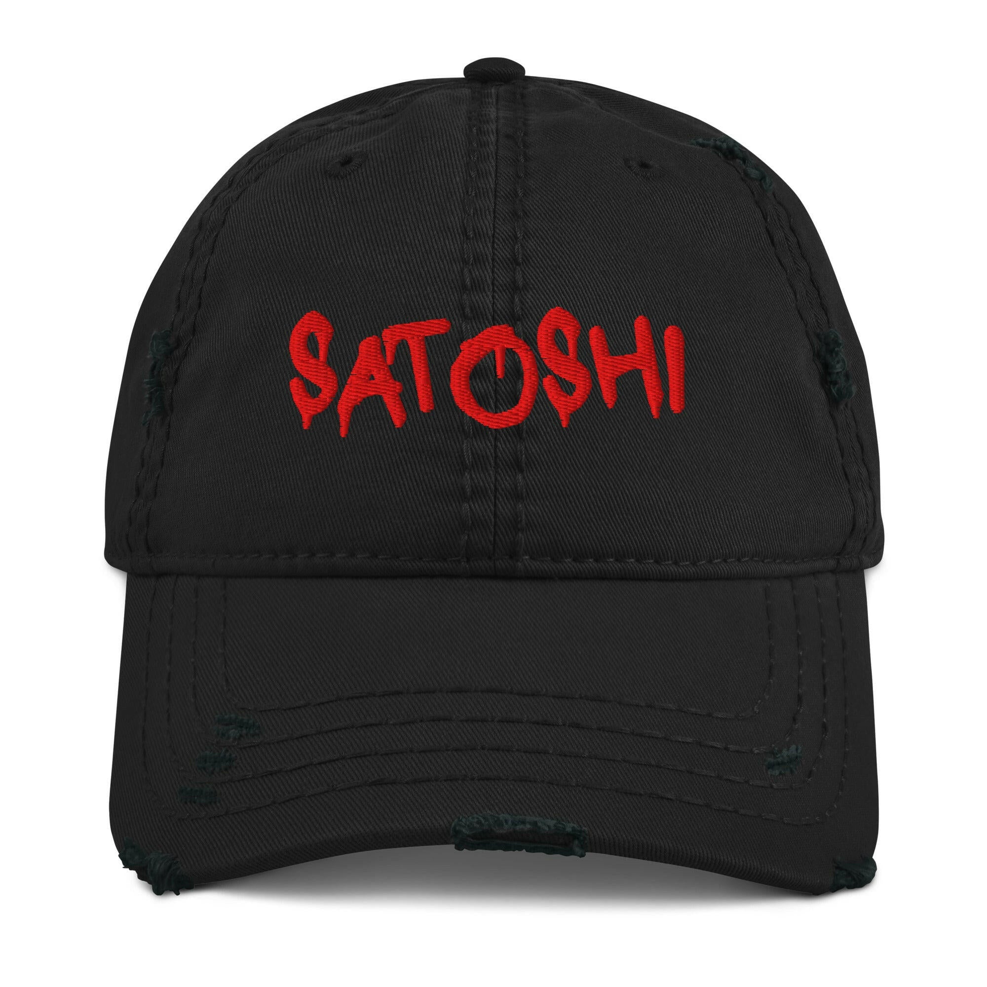 SATOSHI RED / Distressed Bitcoin Dad Hat - SVRN_T Hats - The Orange Habit