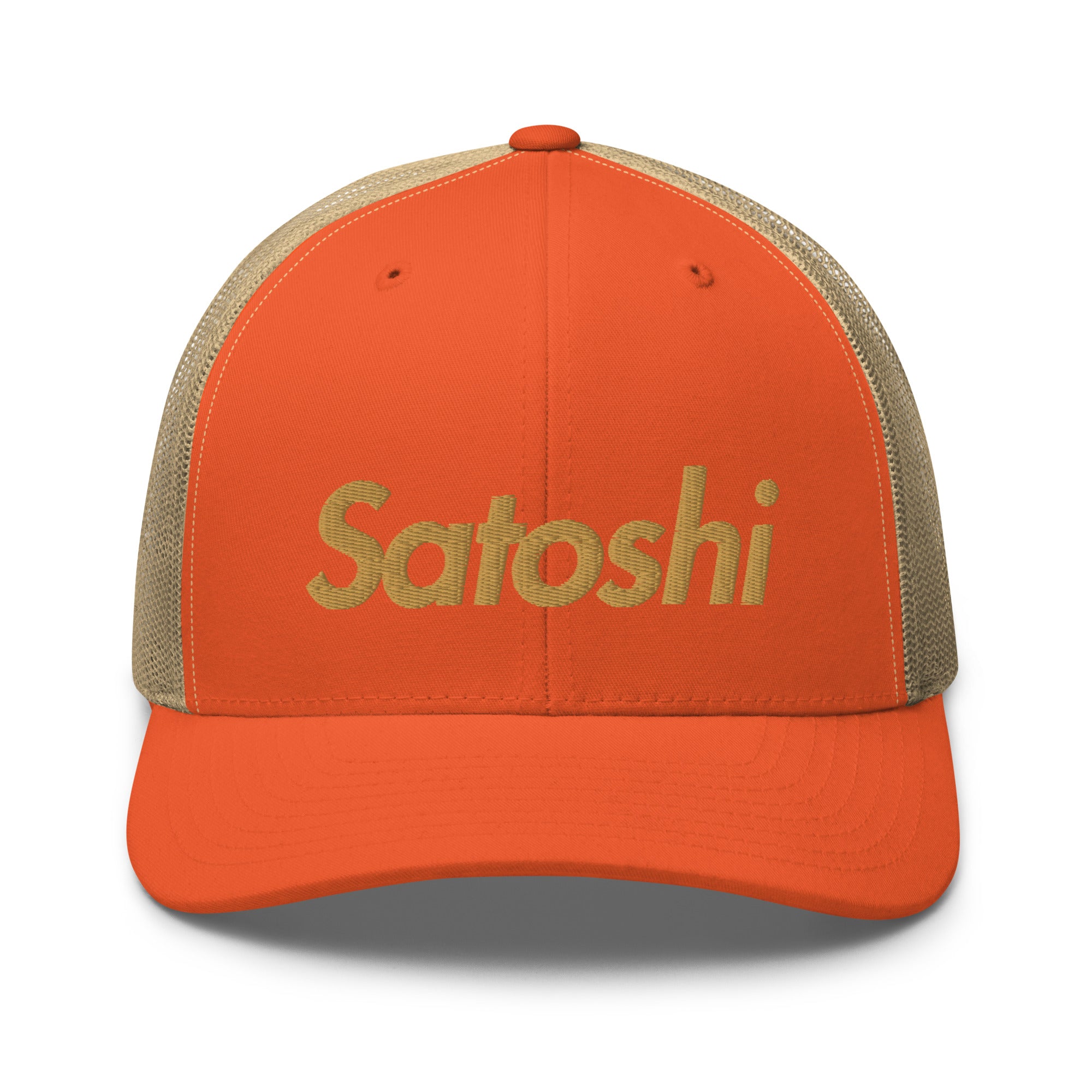 SATOSHI / Bitcoin Trucker Cap (Gold) - SVRN_T Hats - The Orange Habit