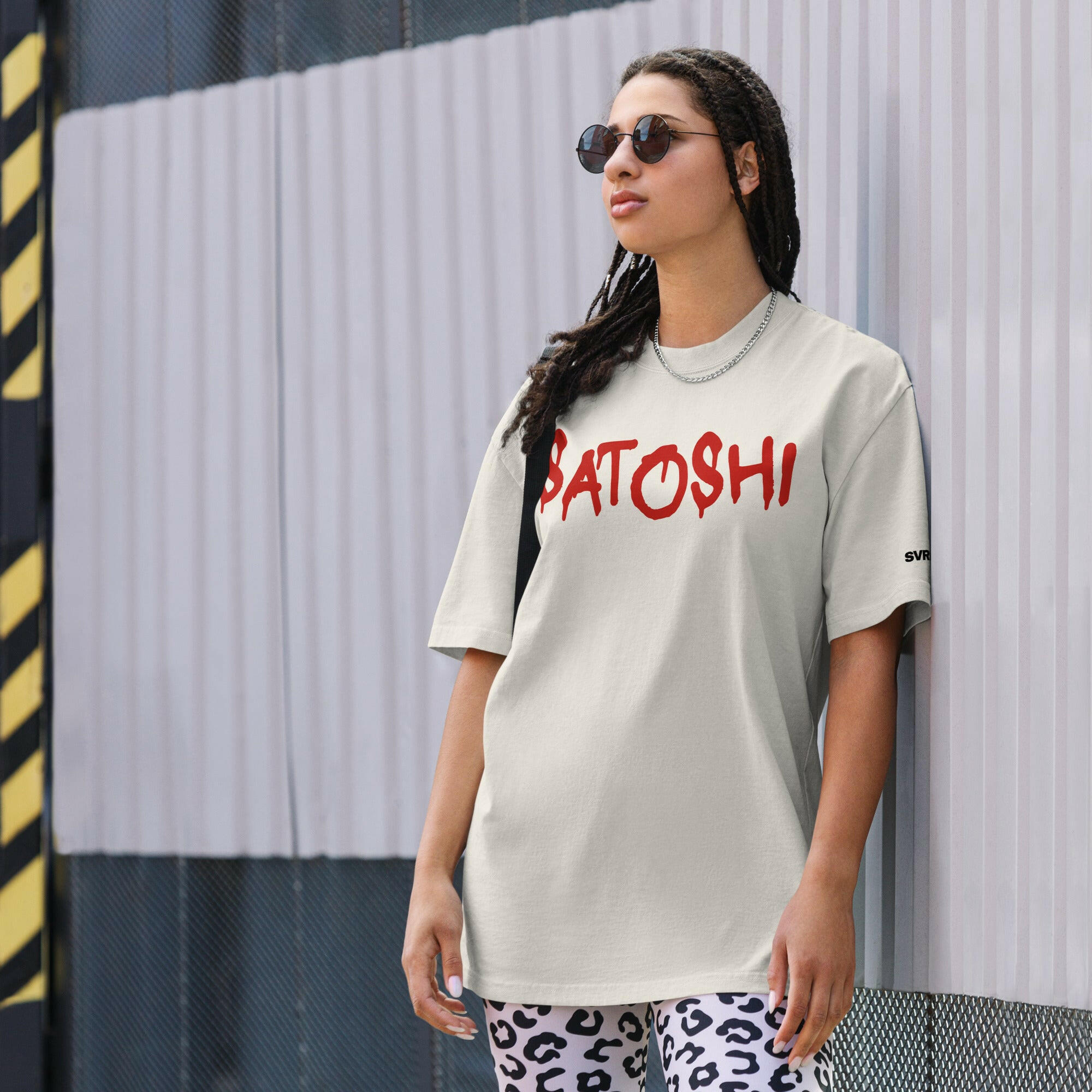 SATOSHI RED / Oversized Faded Bitcoin T-Shirt - SVRN_T - The Orange Habit