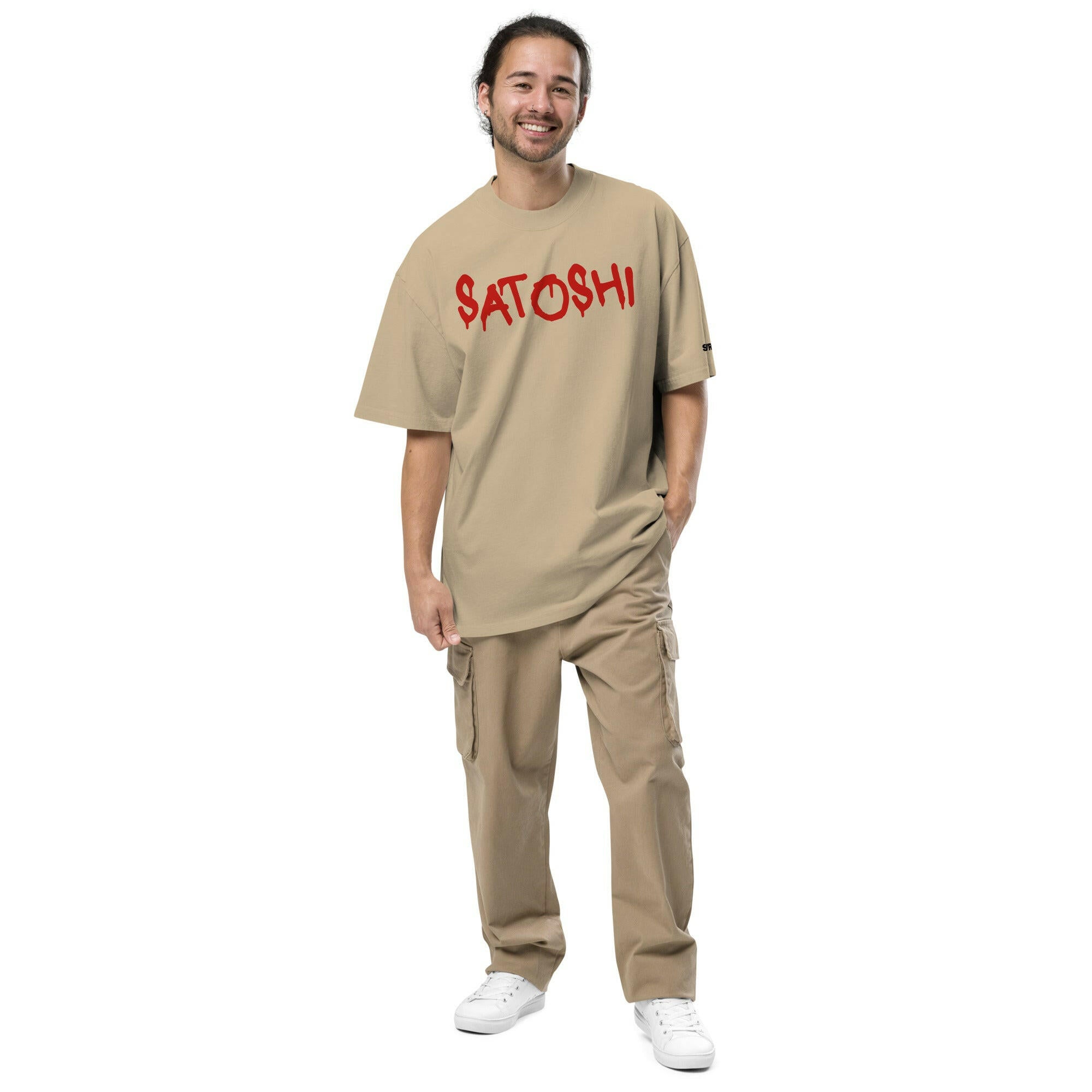 SATOSHI RED / Oversized Faded Bitcoin T-Shirt - SVRN_T - The Orange Habit