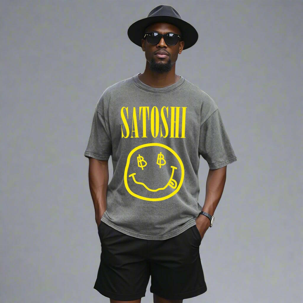 SATOSHI Smiles / Heavyweight Bitcoin T-Shirt - SVRN_T - The Orange Habit