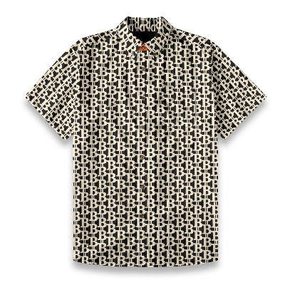 Mens Bitcoin B patterned black and cream Cotton Slub Shirt by SVRNT - The Orange Habit